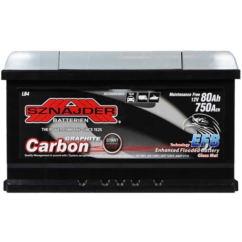 Автомобільний акумулятор SZNAJDER Carbon Start Stop EFB 80Аh 750А R+ (LB4) (580 08) Автомобільний акумулятор SZNAJDER Carbon Start Stop EFB 80Аh 750А R+ (LB4) (580 08) - Зображення 1